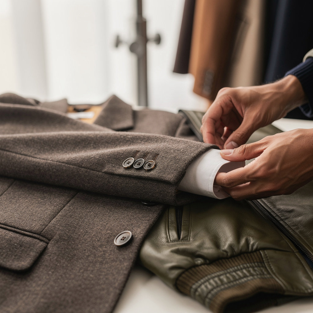 RAWQ seasonal collection featuring luxury textured sweaters and classic blazers in cream and navy tones